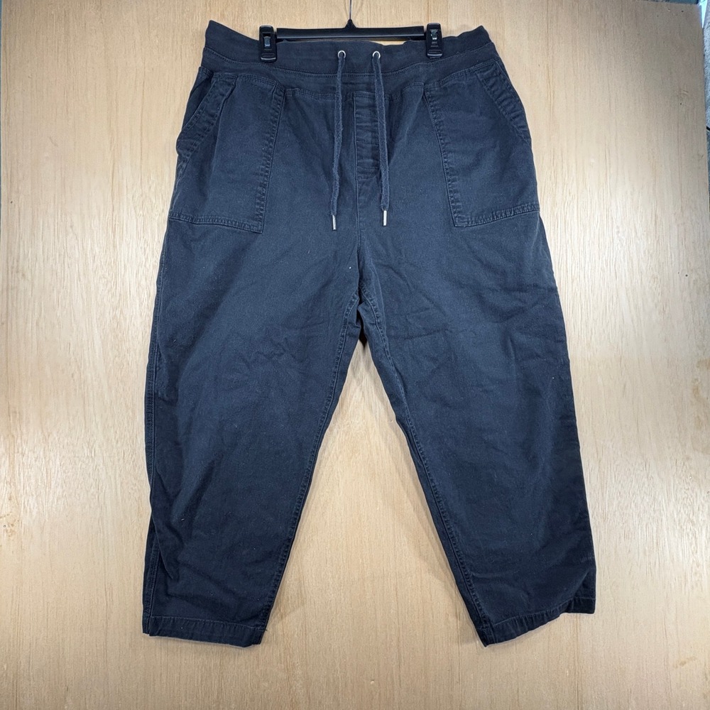 Black Utility Jogger Pants Elastic Drawstring Waist Relaxed Fit Tapered Leg